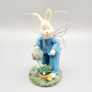 White Bunny Angel Figurine with Watering Flowers